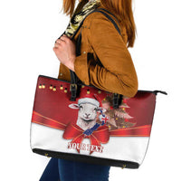 Personalized New Zealand Sheep Christmas Leather Tote Bag Hipi Meri Kirihimete Silver Fern Xmas Tree - Polynesian Pride
