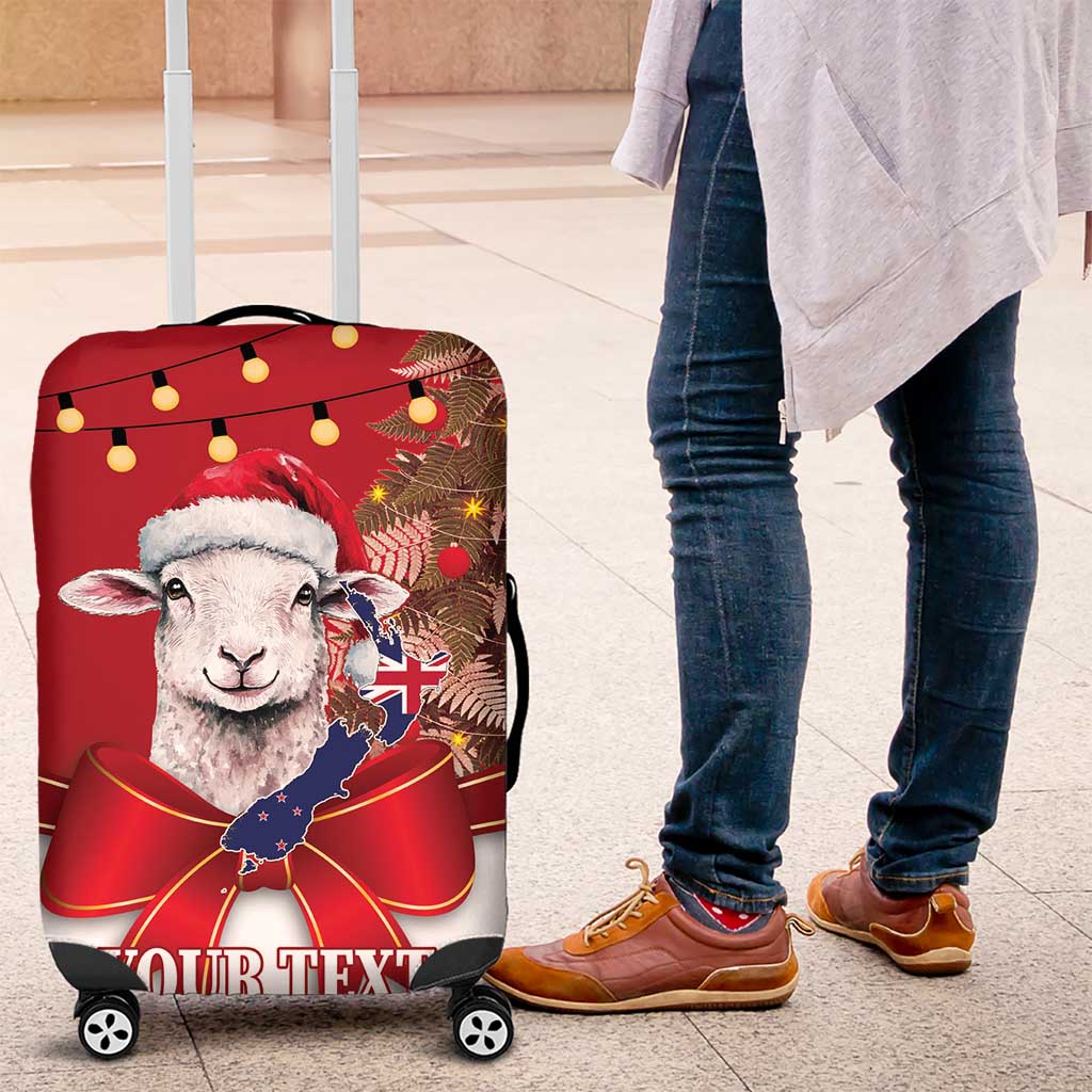 Personalized New Zealand Sheep Christmas Luggage Cover Hipi Meri Kirihimete Silver Fern Xmas Tree - Polynesian Pride