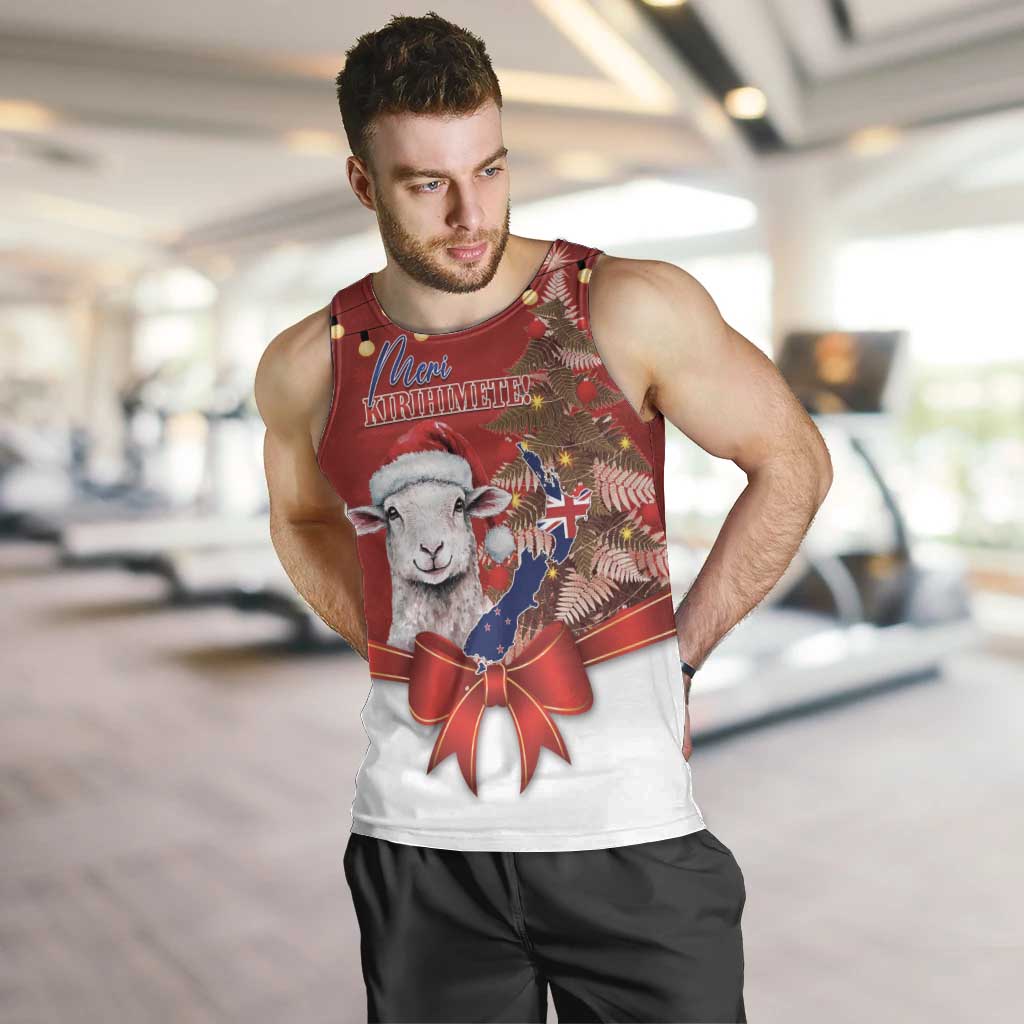 Personalized New Zealand Sheep Christmas Men Tank Top Hipi Meri Kirihimete Silver Fern Xmas Tree - Polynesian Pride