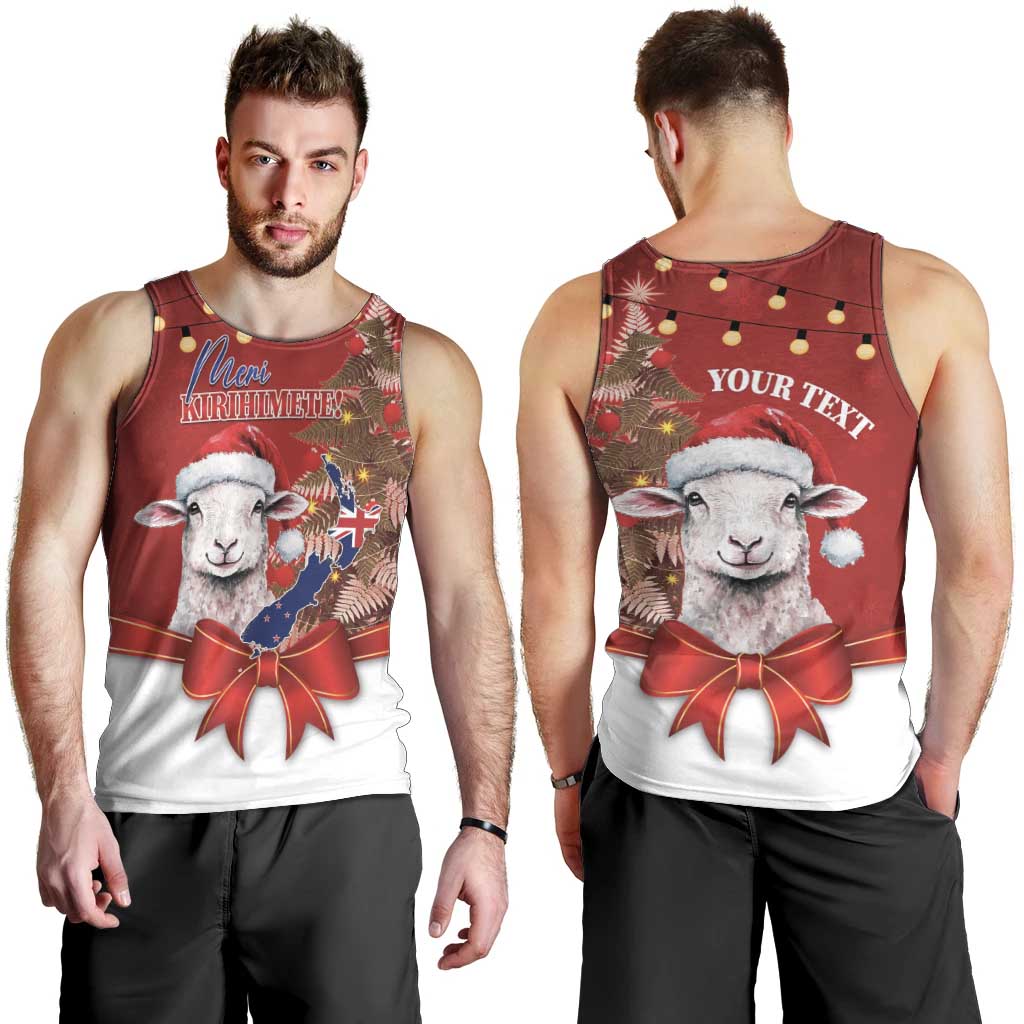Personalized New Zealand Sheep Christmas Men Tank Top Hipi Meri Kirihimete Silver Fern Xmas Tree - Polynesian Pride