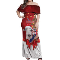 Personalized New Zealand Sheep Christmas Off Shoulder Maxi Dress Hipi Meri Kirihimete Silver Fern Xmas Tree - Polynesian Pride