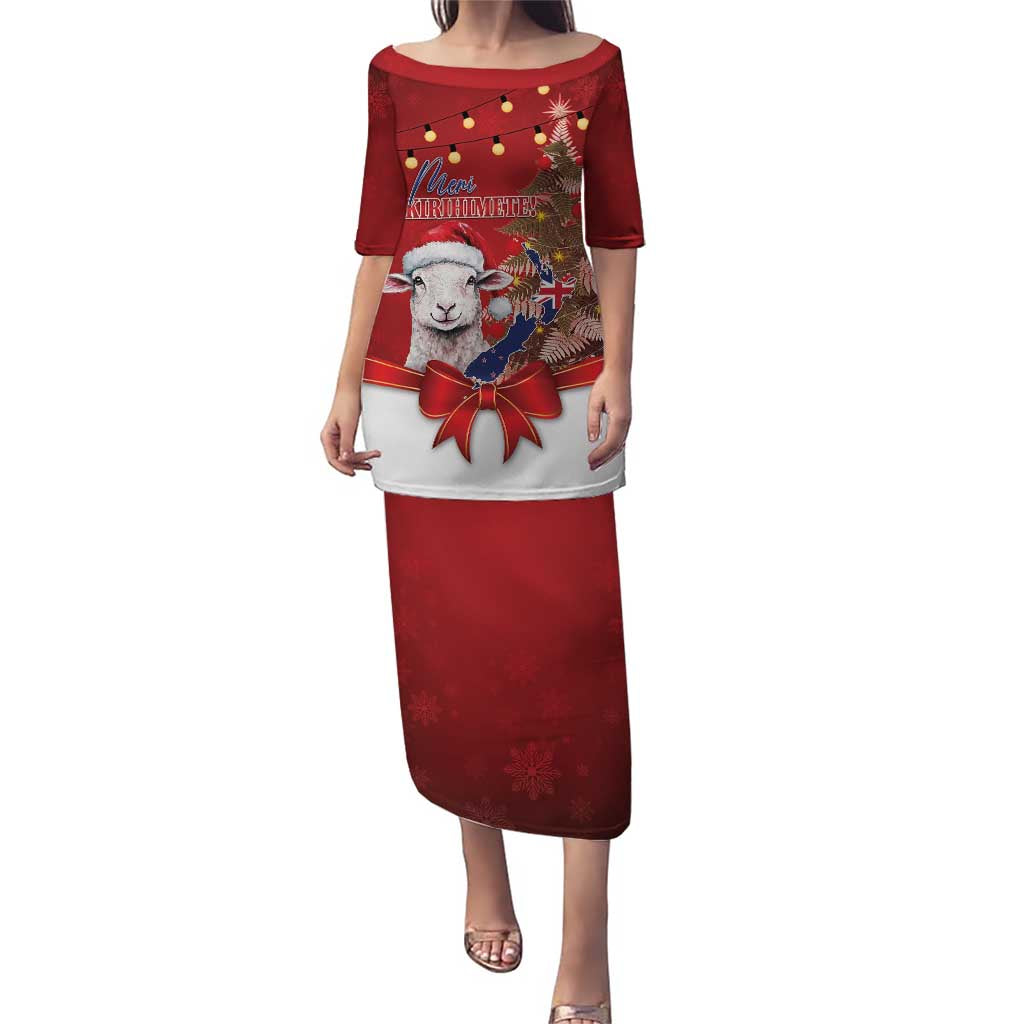 Personalized New Zealand Sheep Christmas Puletasi Hipi Meri Kirihimete Silver Fern Xmas Tree - Polynesian Pride