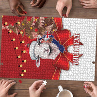 Personalized New Zealand Sheep Christmas Puzzle Hipi Meri Kirihimete Silver Fern Xmas Tree - Polynesian Pride