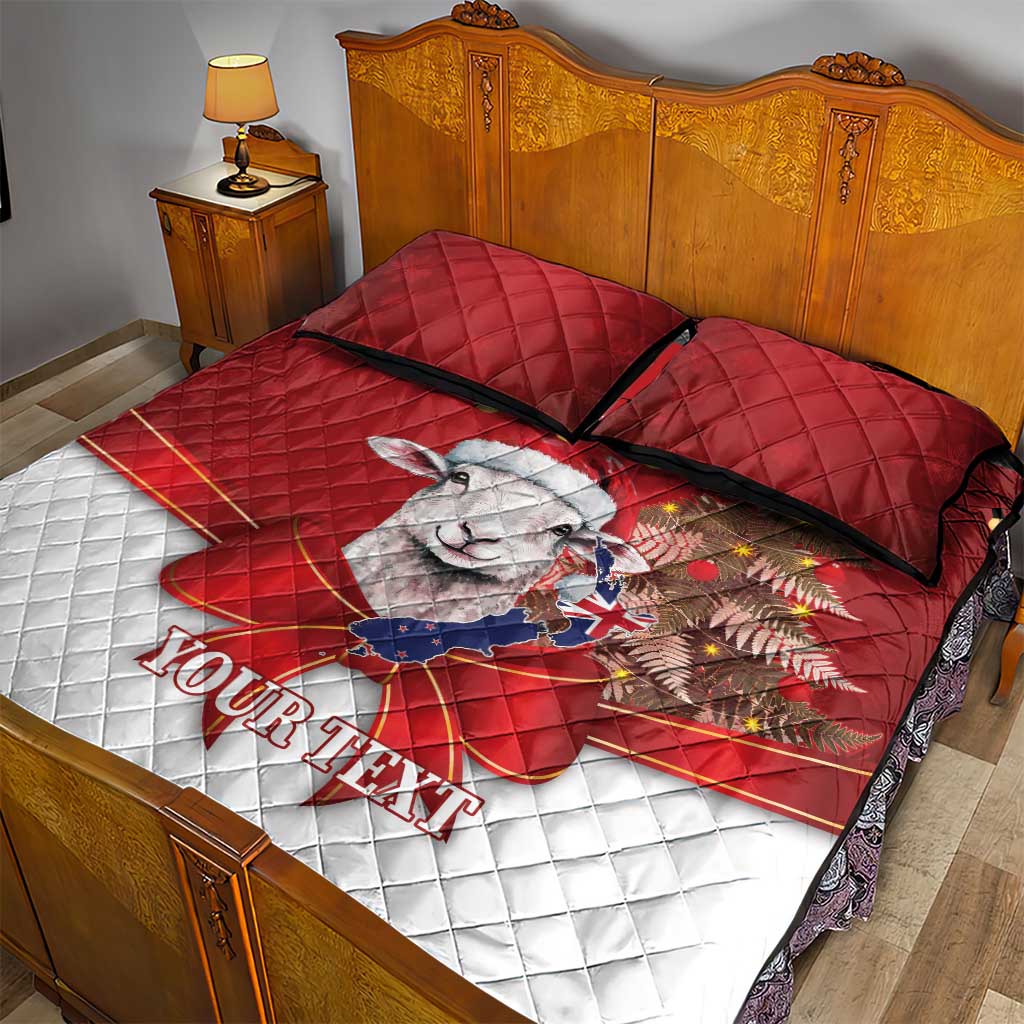 Personalized New Zealand Sheep Christmas Quilt Bed Set Hipi Meri Kirihimete Silver Fern Xmas Tree - Polynesian Pride