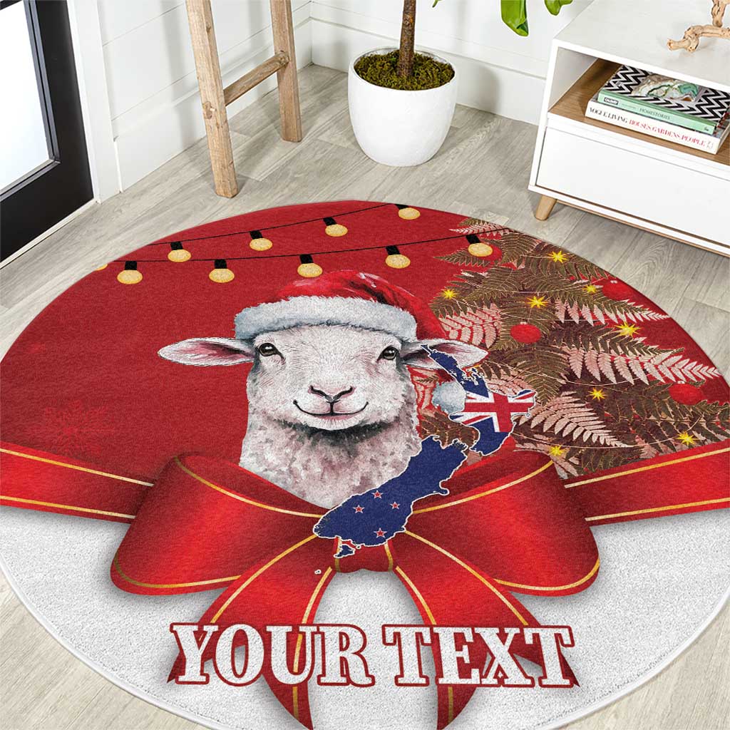 Personalized New Zealand Sheep Christmas Round Carpet Hipi Meri Kirihimete Silver Fern Xmas Tree - Polynesian Pride
