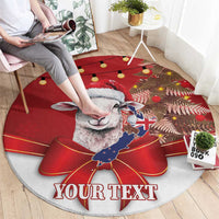 Personalized New Zealand Sheep Christmas Round Carpet Hipi Meri Kirihimete Silver Fern Xmas Tree - Polynesian Pride