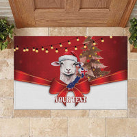 Personalized New Zealand Sheep Christmas Rubber Doormat Hipi Meri Kirihimete Silver Fern Xmas Tree - Polynesian Pride