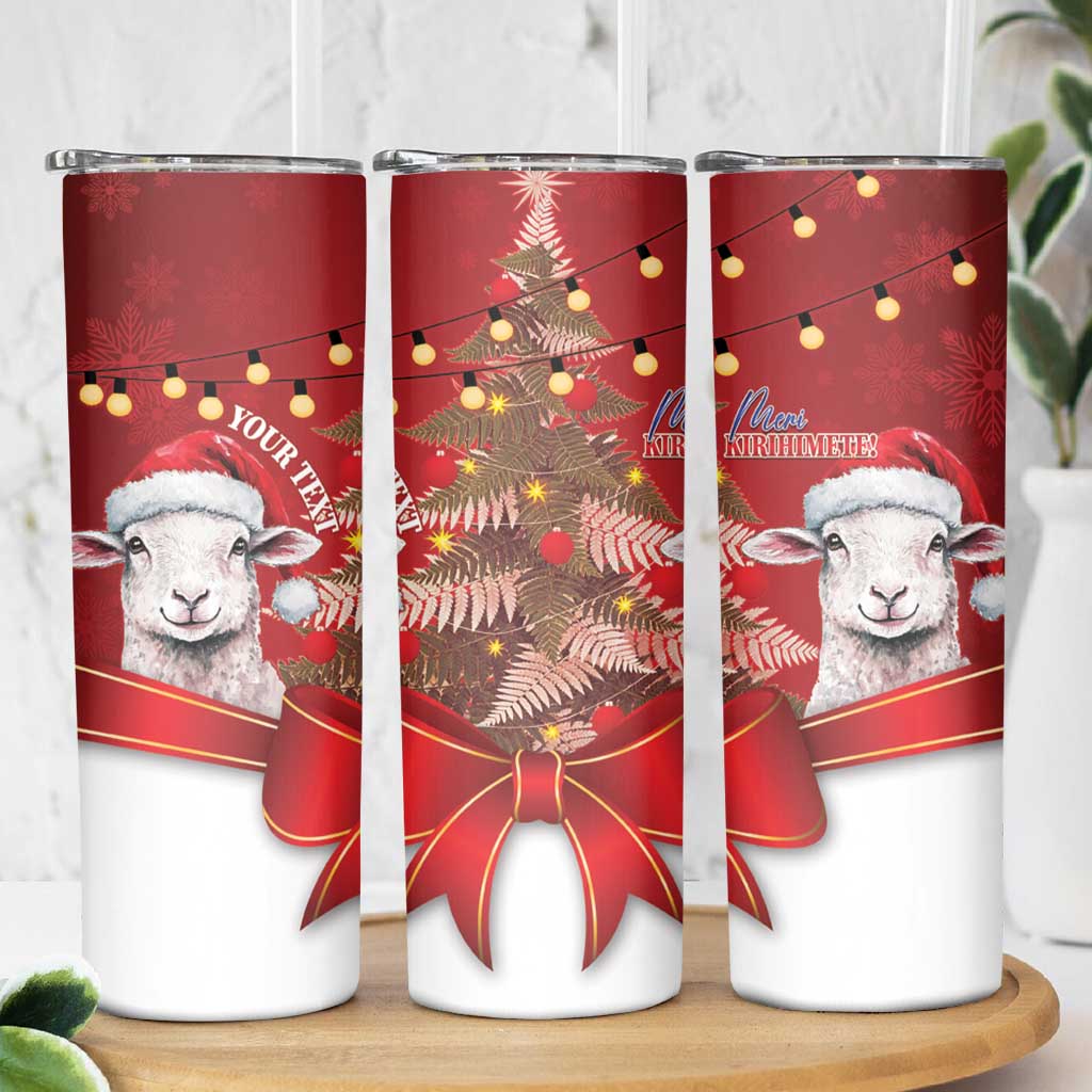 Personalized New Zealand Sheep Christmas Skinny Tumbler Hipi Meri Kirihimete Silver Fern Xmas Tree - Polynesian Pride
