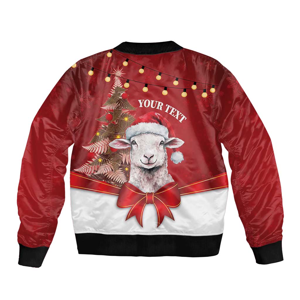 Personalized New Zealand Sheep Christmas Sleeve Zip Bomber Jacket Hipi Meri Kirihimete Silver Fern Xmas Tree - Polynesian Pride