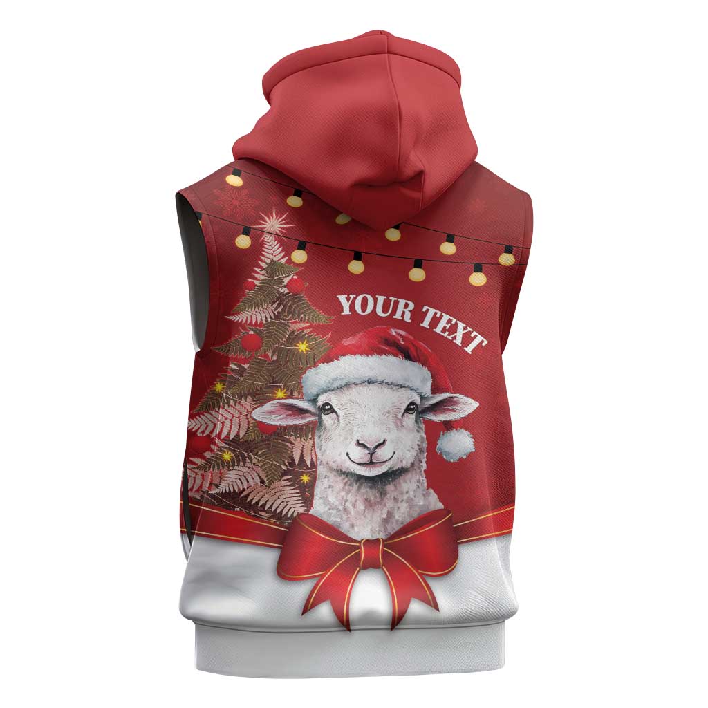 Personalized New Zealand Sheep Christmas Sleeveless Hoodie Hipi Meri Kirihimete Silver Fern Xmas Tree - Polynesian Pride