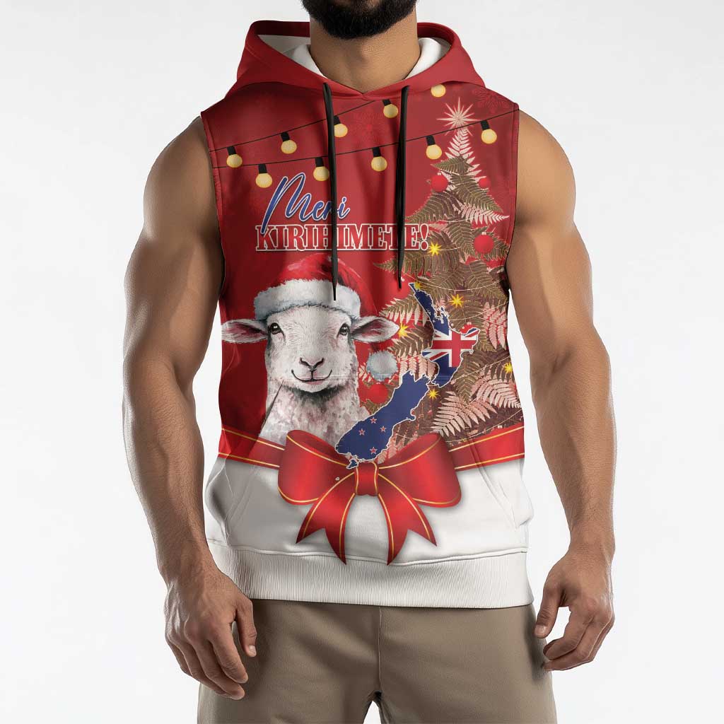 Personalized New Zealand Sheep Christmas Sleeveless Hoodie Hipi Meri Kirihimete Silver Fern Xmas Tree - Polynesian Pride