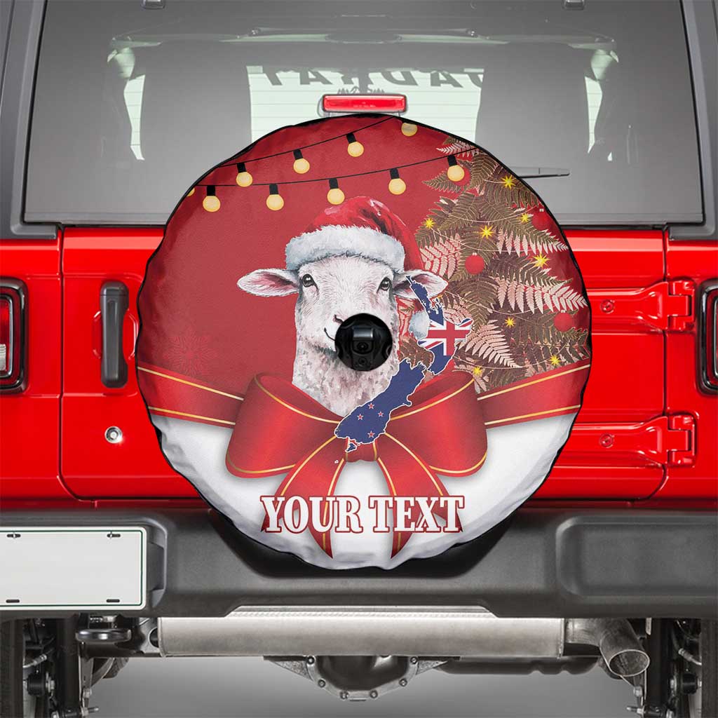 Personalized New Zealand Sheep Christmas Spare Tire Cover Hipi Meri Kirihimete Silver Fern Xmas Tree - Polynesian Pride
