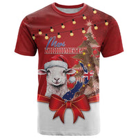 Personalized New Zealand Sheep Christmas T Shirt Hipi Meri Kirihimete Silver Fern Xmas Tree - Polynesian Pride
