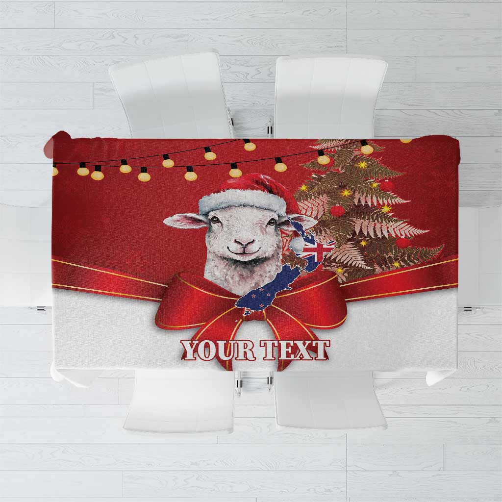 Personalized New Zealand Sheep Christmas Tablecloth Hipi Meri Kirihimete Silver Fern Xmas Tree - Polynesian Pride