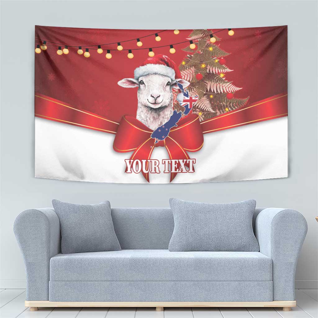 Personalized New Zealand Sheep Christmas Tapestry Hipi Meri Kirihimete Silver Fern Xmas Tree - Polynesian Pride