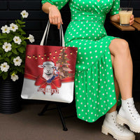 Personalized New Zealand Sheep Christmas Tote Bag Hipi Meri Kirihimete Silver Fern Xmas Tree - Polynesian Pride