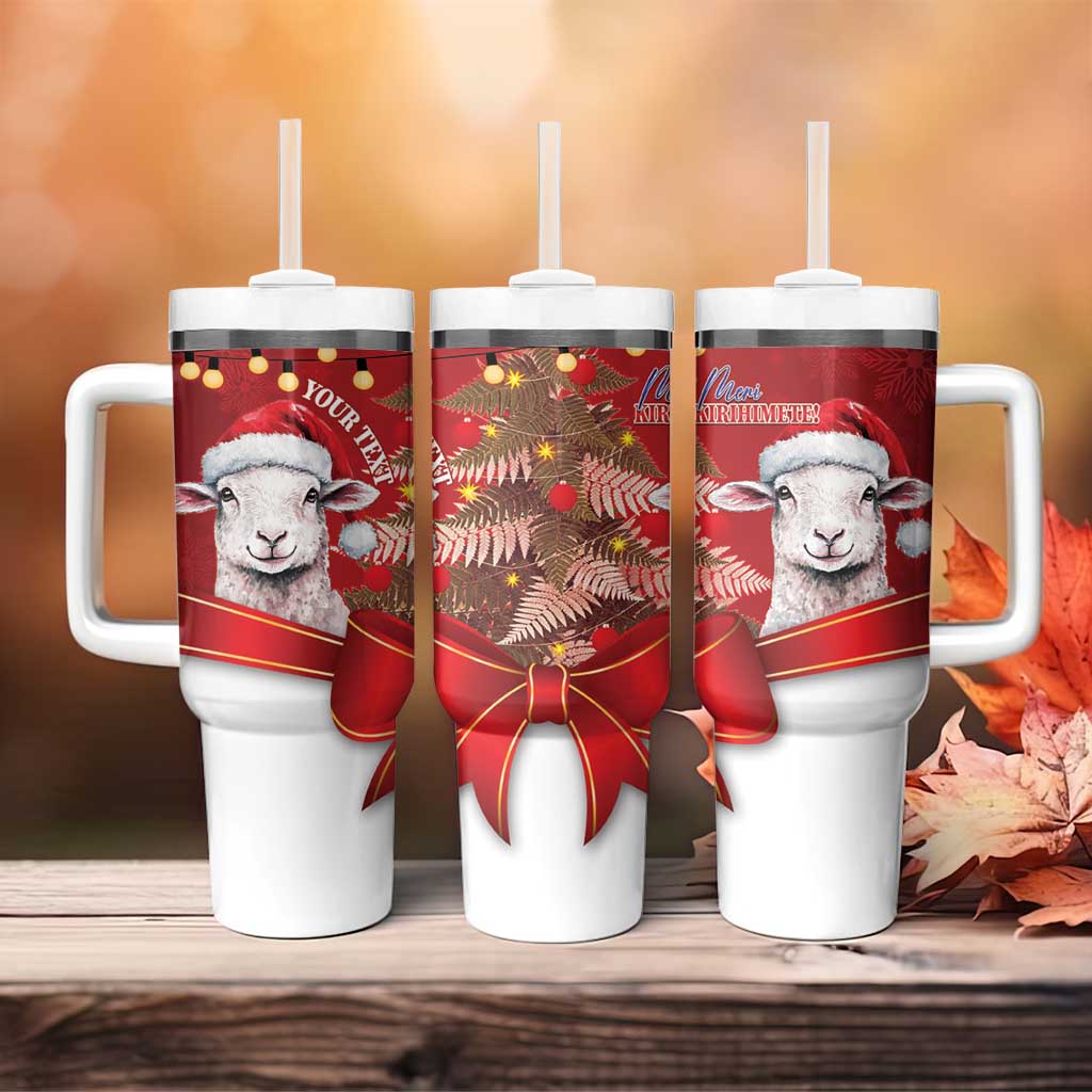 Personalized New Zealand Sheep Christmas Tumbler With Handle Hipi Meri Kirihimete Silver Fern Xmas Tree - Polynesian Pride