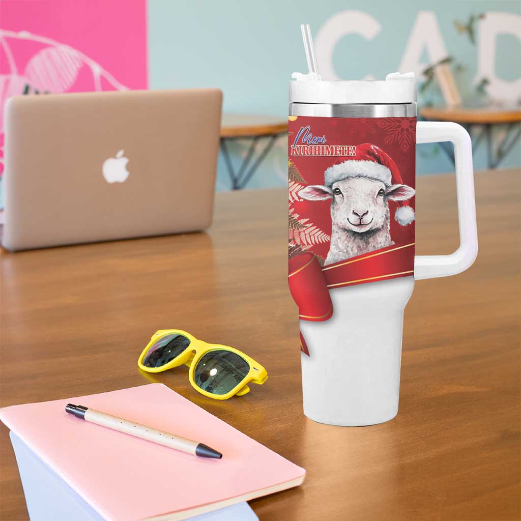 Personalized New Zealand Sheep Christmas Tumbler With Handle Hipi Meri Kirihimete Silver Fern Xmas Tree - Polynesian Pride