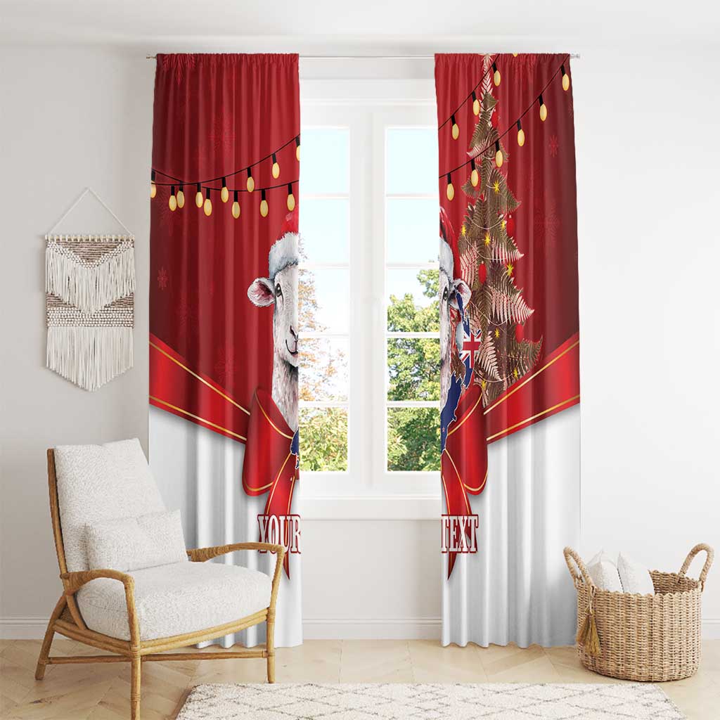 Personalized New Zealand Sheep Christmas Window Curtain Hipi Meri Kirihimete Silver Fern Xmas Tree - Polynesian Pride