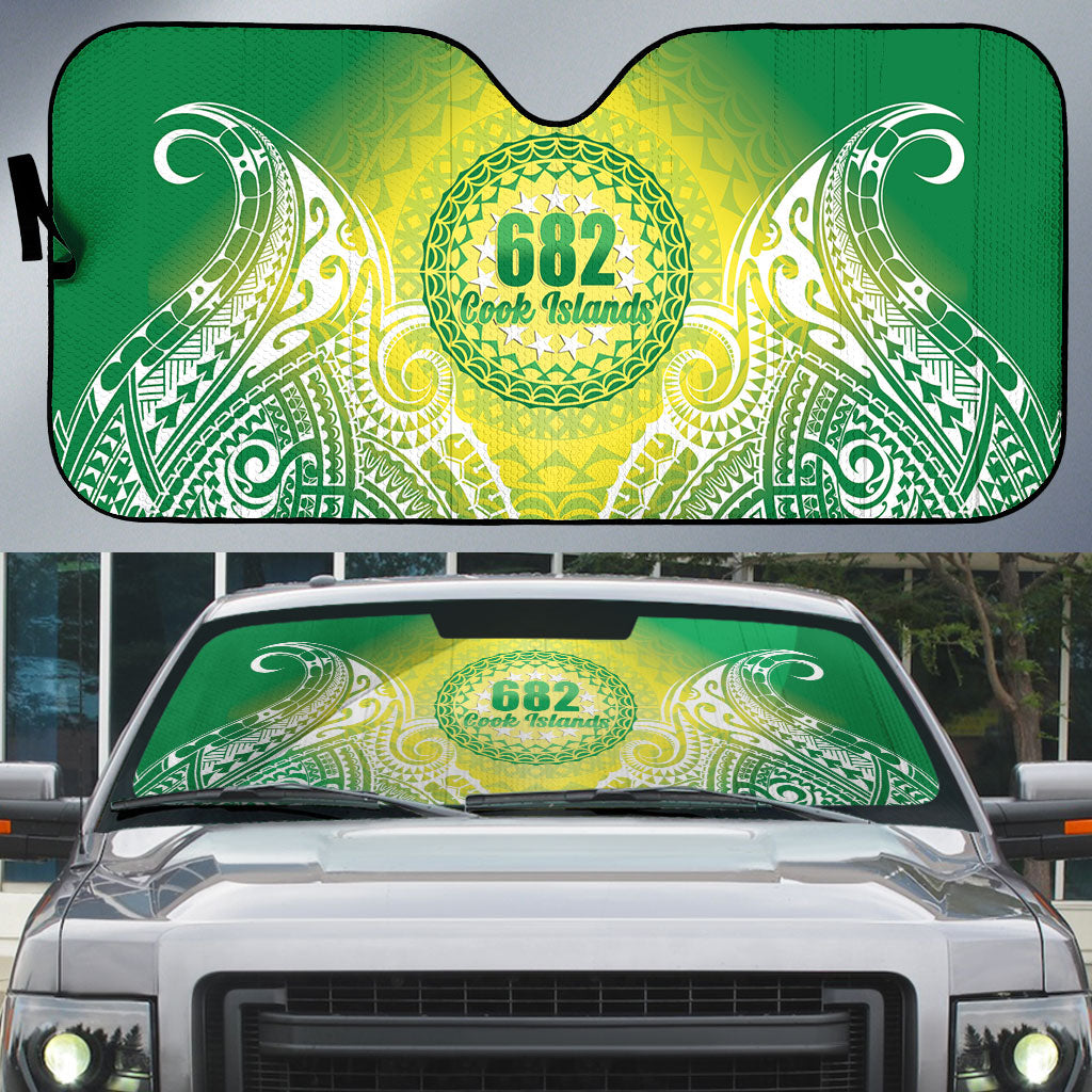 Cook Islands 682 Auto Sun Shade Kuki 'Airani Area Code Proud LT14 Green - Polynesian Pride