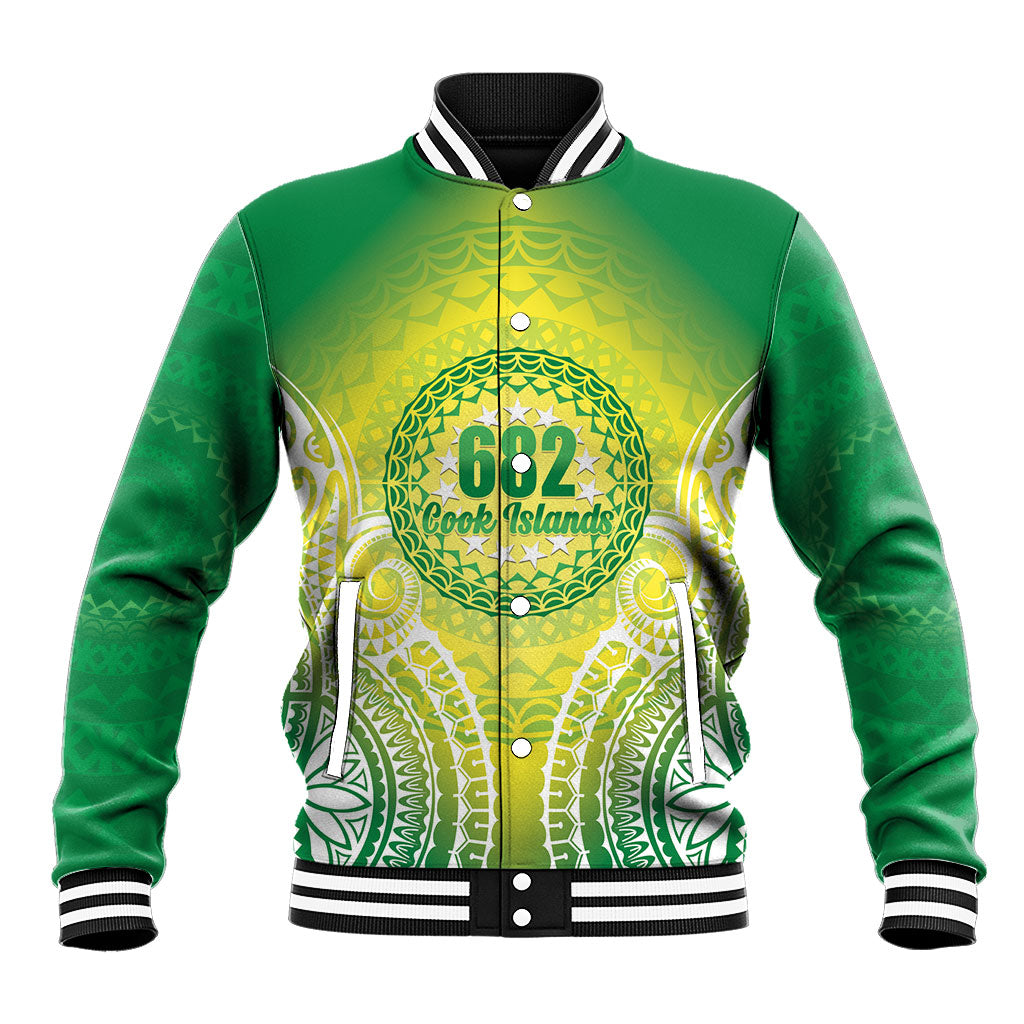 Cook Islands 682 Baseball Jacket Kuki 'Airani Area Code Proud LT14 Unisex Green - Polynesian Pride