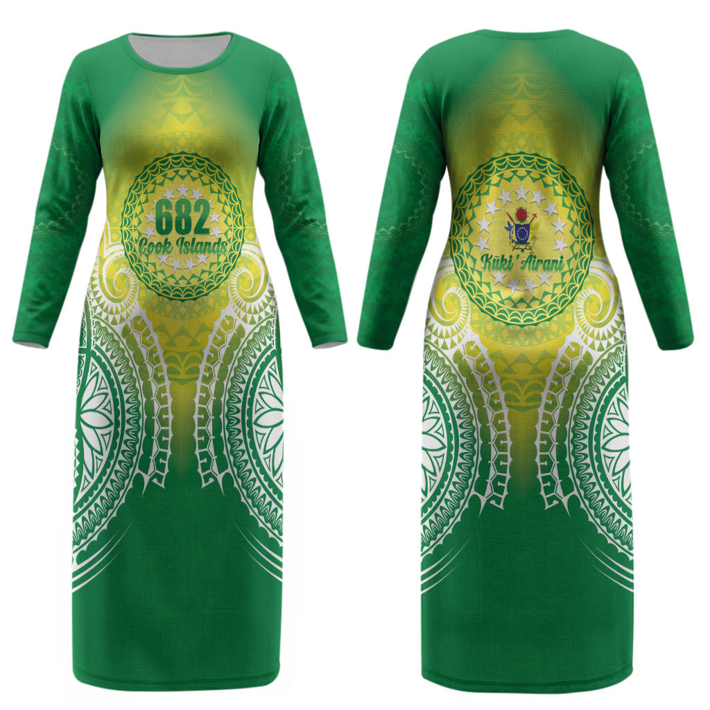 Cook Islands 682 Couples Matching Long Sleeve Bodycon Dress and Hawaiian Shirt Kuki 'Airani Area Code Proud LT14 - Polynesian Pride
