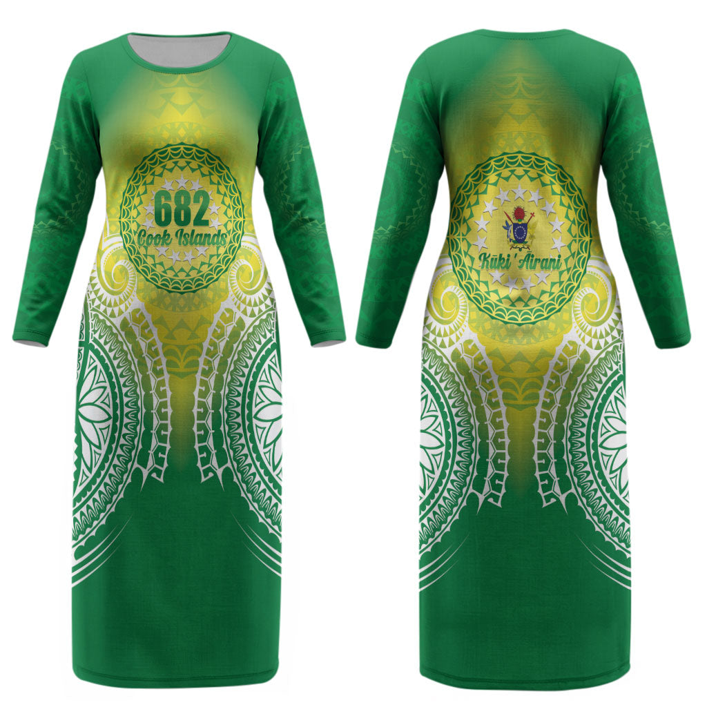Cook Islands 682 Couples Matching Long Sleeve Bodycon Dress and Long Sleeve Button Shirt Kuki 'Airani Area Code Proud LT14 - Polynesian Pride