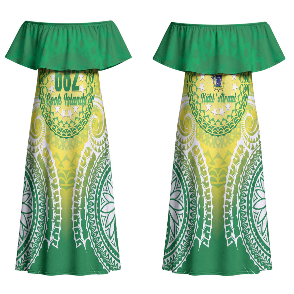 Cook Islands 682 Couples Matching Off Shoulder Maxi Dress and Hawaiian Shirt Kuki 'Airani Area Code Proud LT14 - Polynesian Pride