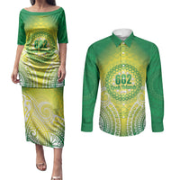 Cook Islands 682 Couples Matching Puletasi and Long Sleeve Button Shirt Kuki 'Airani Area Code Proud LT14 Green - Polynesian Pride