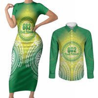 Cook Islands 682 Couples Matching Short Sleeve Bodycon Dress and Long Sleeve Button Shirt Kuki 'Airani Area Code Proud LT14 Green - Polynesian Pride