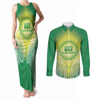 Cook Islands 682 Couples Matching Tank Maxi Dress and Long Sleeve Button Shirt Kuki 'Airani Area Code Proud LT14 Green - Polynesian Pride