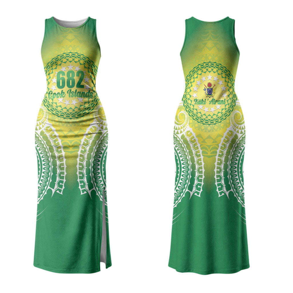 Cook Islands 682 Couples Matching Tank Maxi Dress and Long Sleeve Button Shirt Kuki 'Airani Area Code Proud LT14 - Polynesian Pride