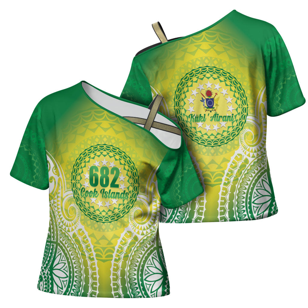 Cook Islands 682 Cross Shoulder Shirt Kuki 'Airani Area Code Proud LT14 - Polynesian Pride