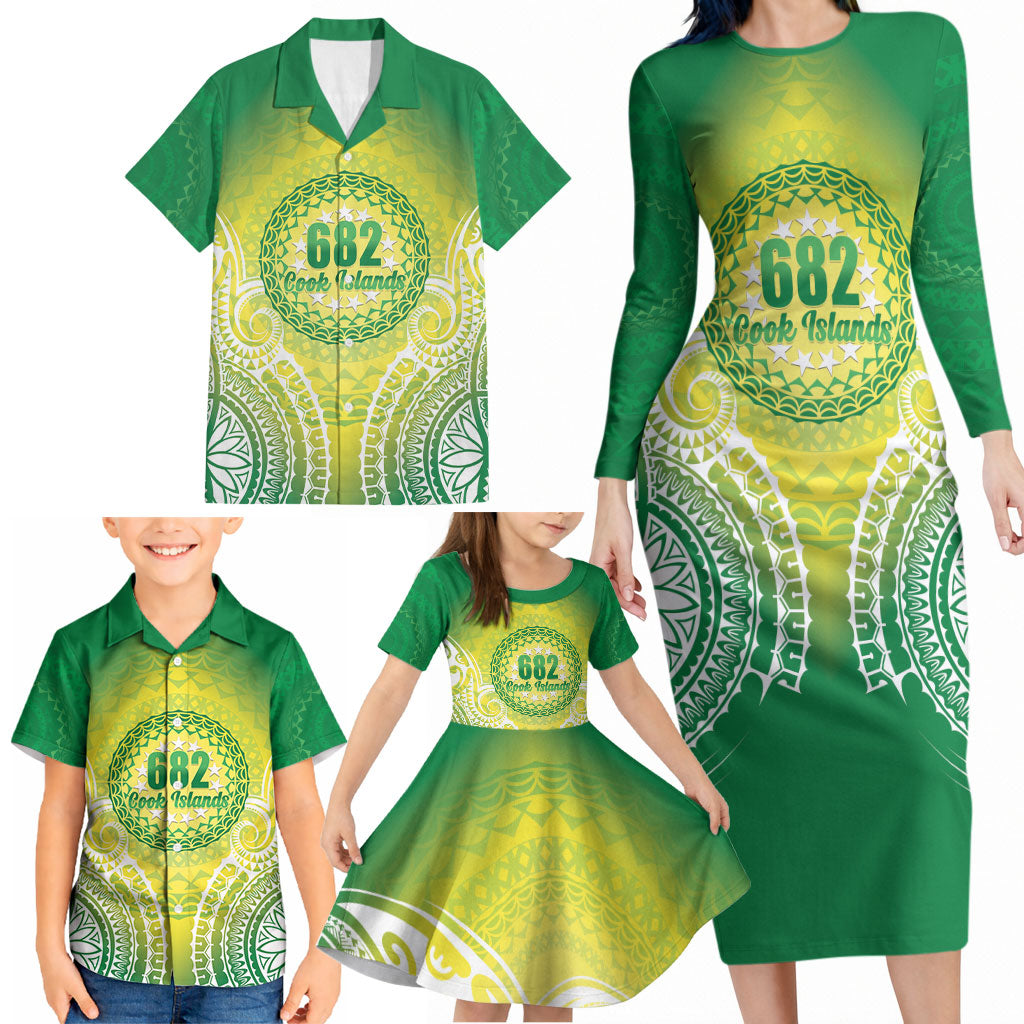 Cook Islands 682 Family Matching Long Sleeve Bodycon Dress and Hawaiian Shirt Kuki 'Airani Area Code Proud LT14 - Polynesian Pride