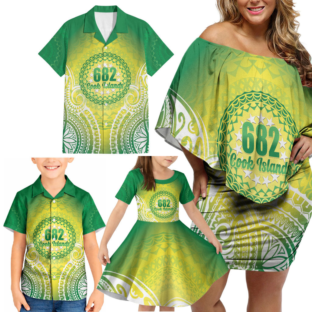 Cook Islands 682 Family Matching Off Shoulder Short Dress and Hawaiian Shirt Kuki 'Airani Area Code Proud LT14 - Polynesian Pride