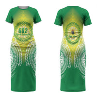 Cook Islands 682 Family Matching Short Sleeve Bodycon Dress and Hawaiian Shirt Kuki 'Airani Area Code Proud LT14 Mom's Dress Green - Polynesian Pride