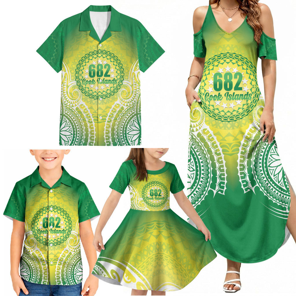 Cook Islands 682 Family Matching Summer Maxi Dress and Hawaiian Shirt Kuki 'Airani Area Code Proud LT14 - Polynesian Pride