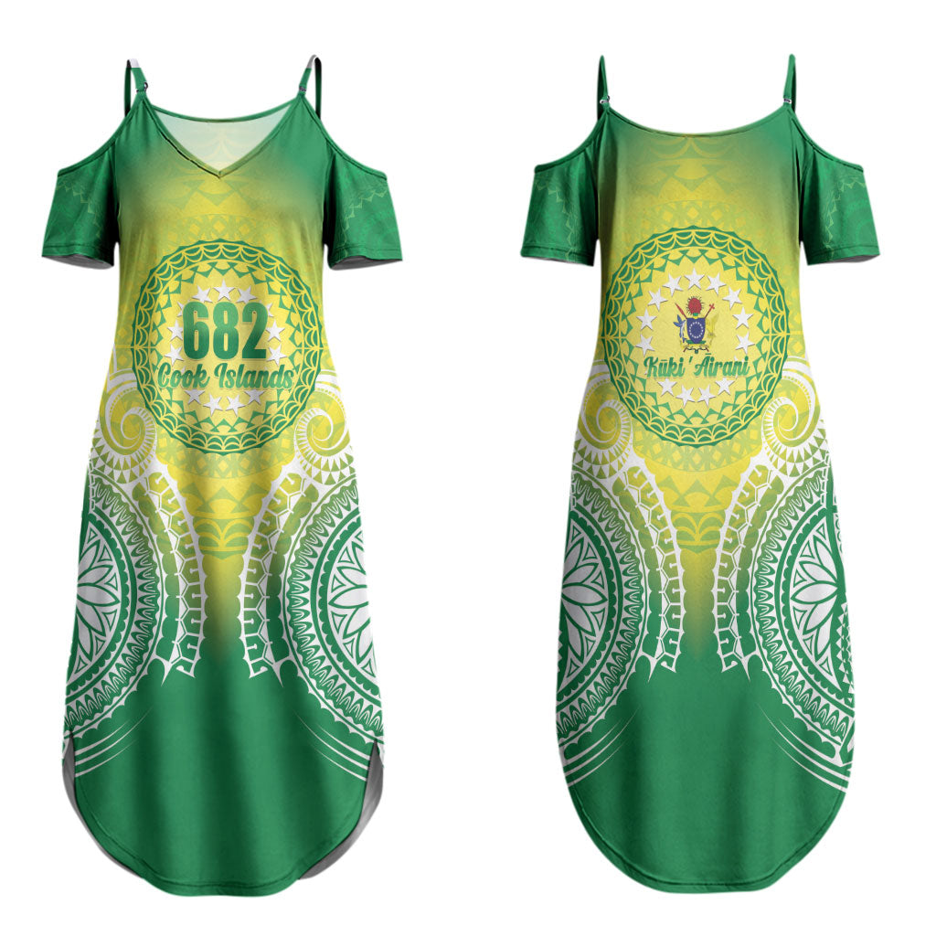 Cook Islands 682 Family Matching Summer Maxi Dress and Hawaiian Shirt Kuki 'Airani Area Code Proud LT14 Mom's Dress Green - Polynesian Pride