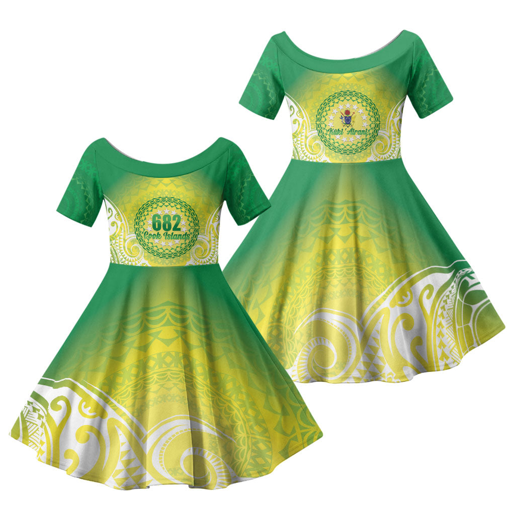 Cook Islands 682 Family Matching Tank Maxi Dress and Hawaiian Shirt Kuki 'Airani Area Code Proud LT14 Daughter's Dress Green - Polynesian Pride