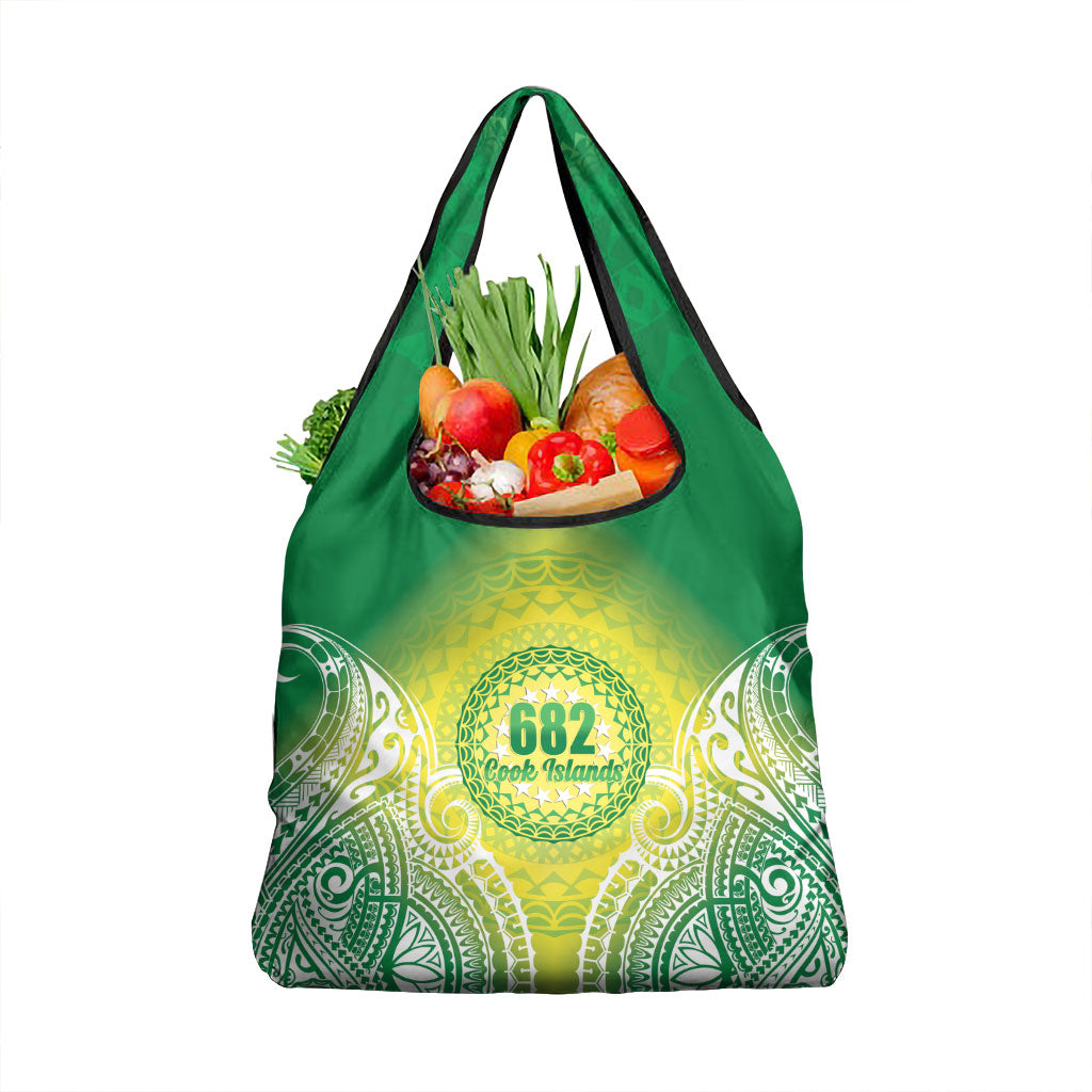 Cook Islands 682 Grocery Bag Kuki 'Airani Area Code Proud LT14 1-pack One Size Green - Polynesian Pride