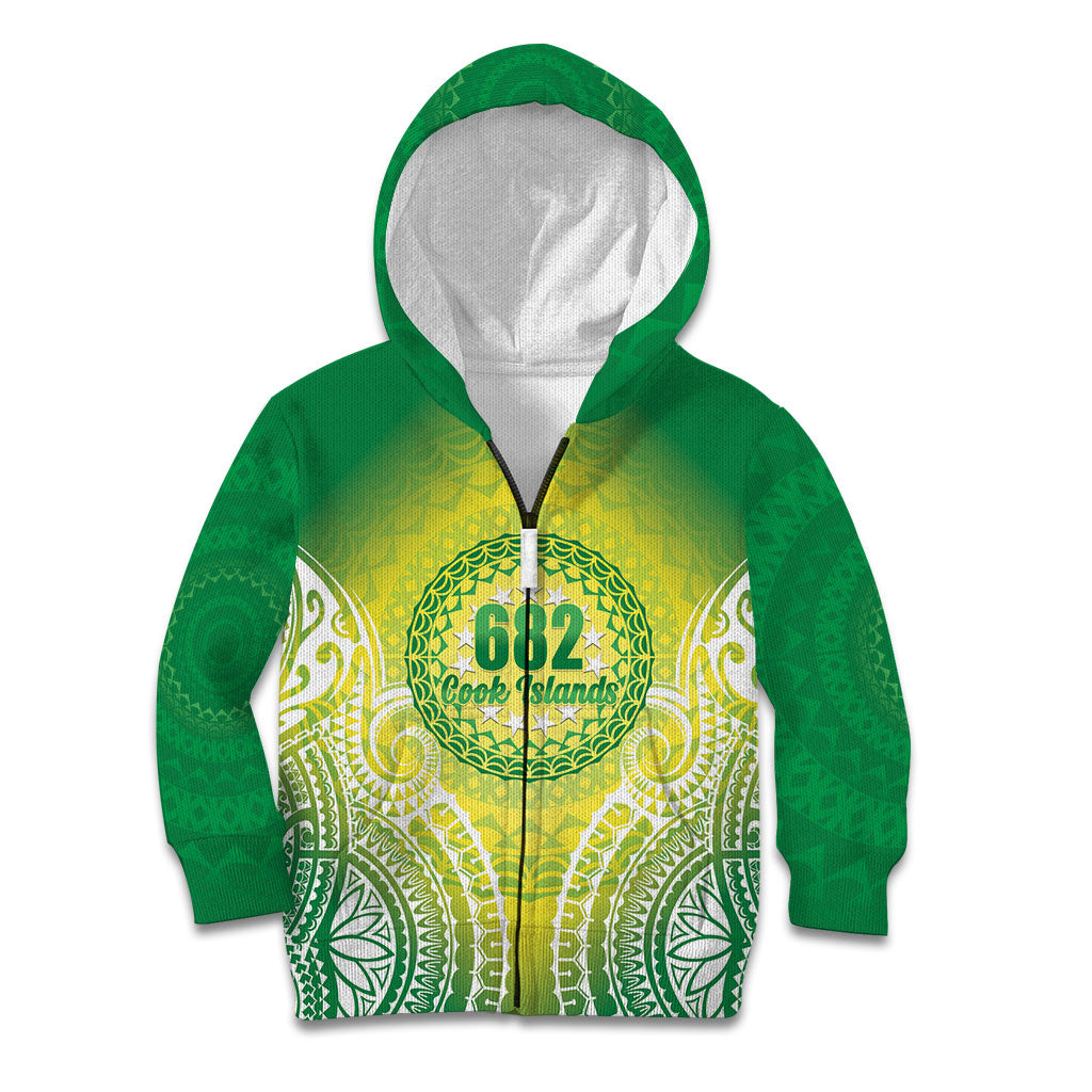 Cook Islands 682 Kid Hoodie Kuki 'Airani Area Code Proud LT14 Zip Hoodie Green - Polynesian Pride