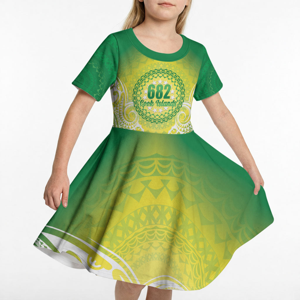 Cook Islands 682 Kid Short Sleeve Dress Kuki 'Airani Area Code Proud LT14 - Polynesian Pride