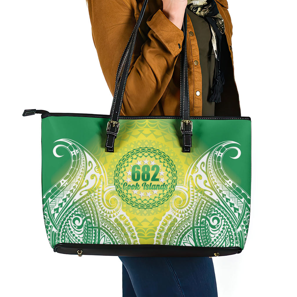 Cook Islands 682 Leather Tote Bag Kuki 'Airani Area Code Proud LT14 - Polynesian Pride