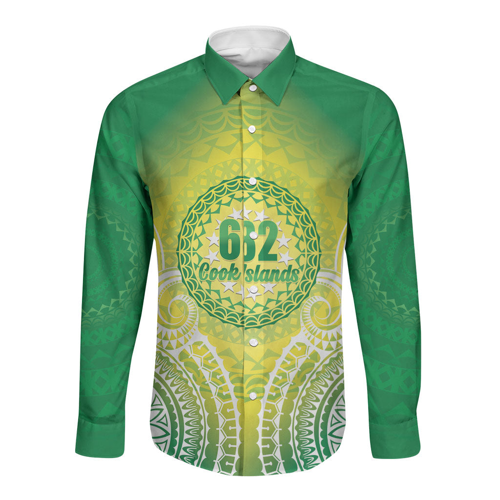 Cook Islands 682 Long Sleeve Button Shirt Kuki 'Airani Area Code Proud LT14 Unisex Green - Polynesian Pride