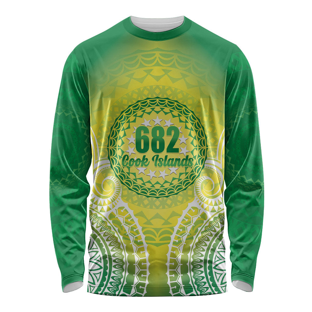 Cook Islands 682 Long Sleeve Shirt Kuki 'Airani Area Code Proud LT14 Unisex Green - Polynesian Pride
