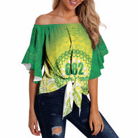 Cook Islands 682 Off Shoulder Wrap Waist Top Kuki 'Airani Area Code Proud LT14 Green - Polynesian Pride