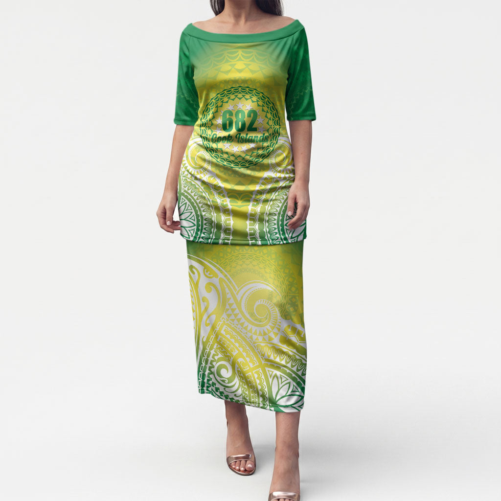 Cook Islands 682 Puletasi Kuki 'Airani Area Code Proud LT14 Long Dress Green - Polynesian Pride