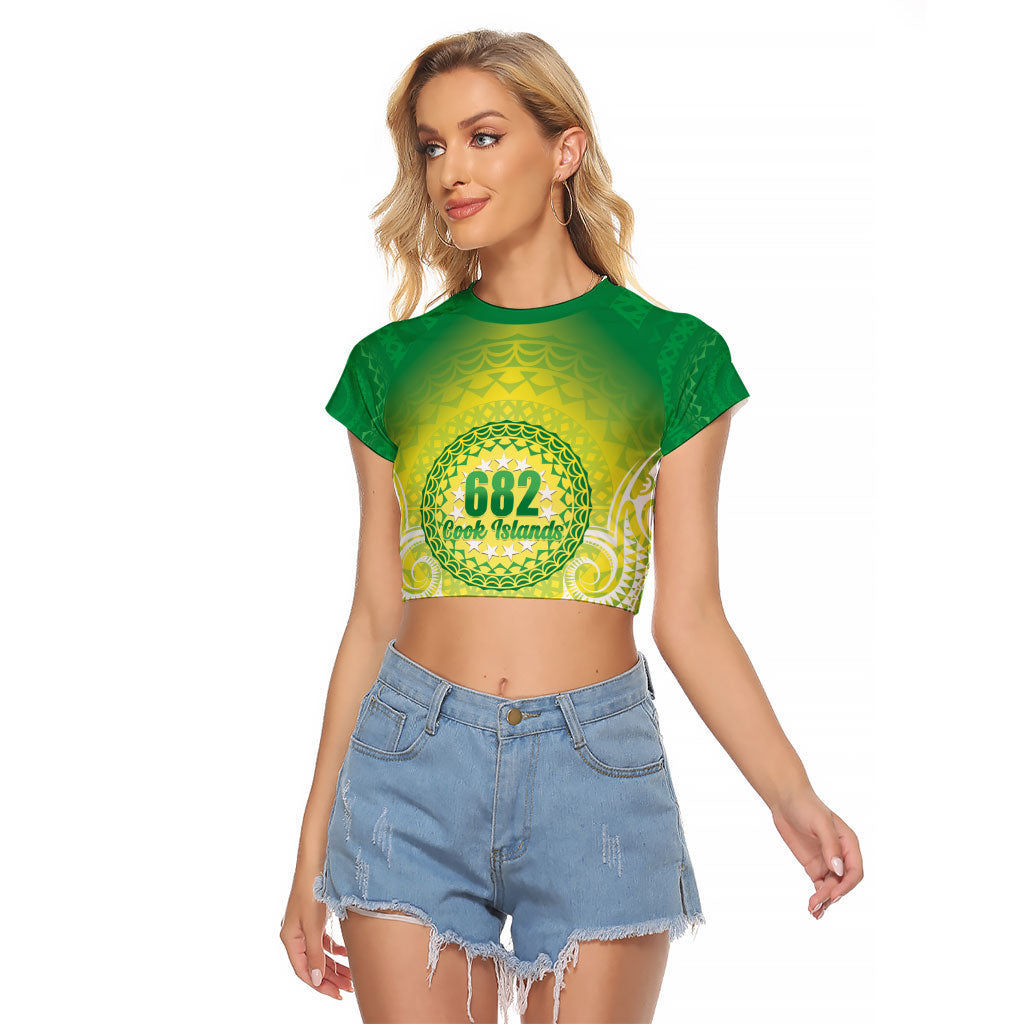 Cook Islands 682 Raglan Cropped T Shirt Kuki 'Airani Area Code Proud LT14 Female Green - Polynesian Pride