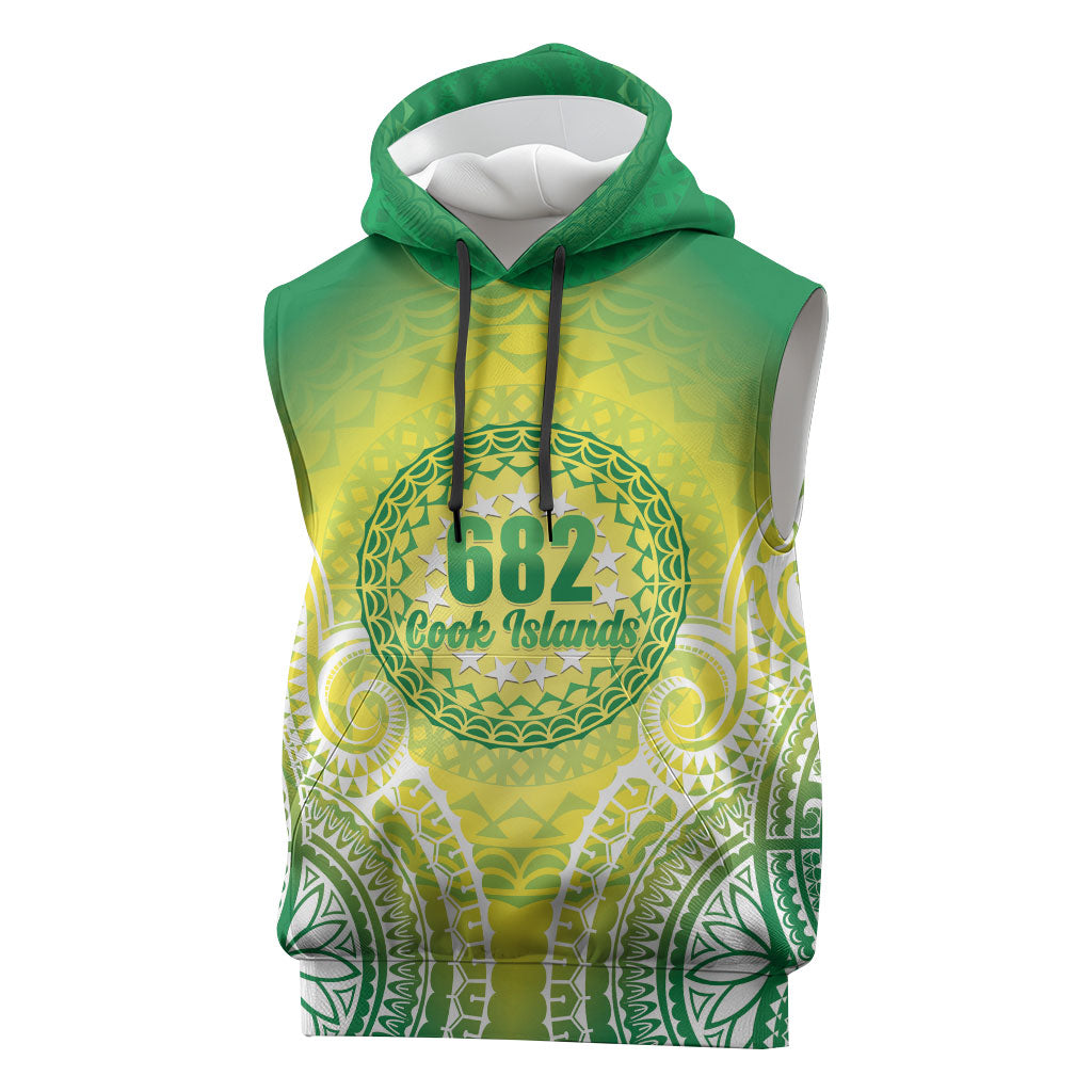 Cook Islands 682 Sleeveless Hoodie Kuki 'Airani Area Code Proud LT14 Green - Polynesian Pride