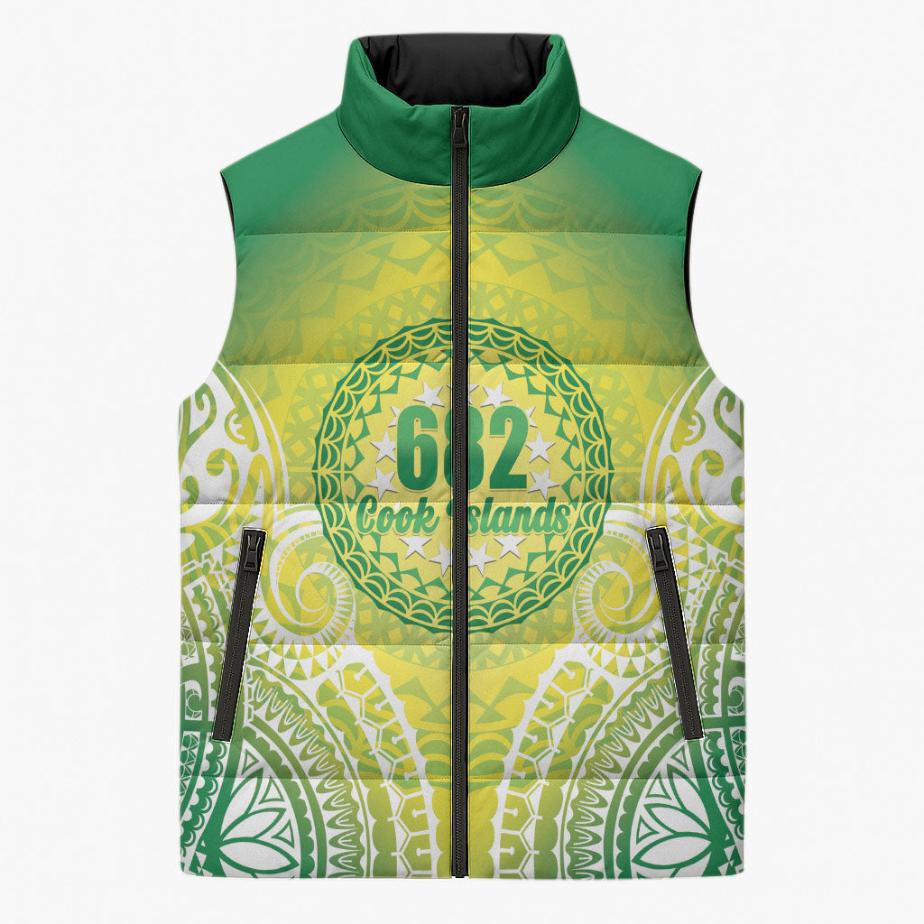 Cook Islands 682 Sleeveless Puffer Jacket Kuki 'Airani Area Code Proud LT14 Unisex Green - Polynesian Pride